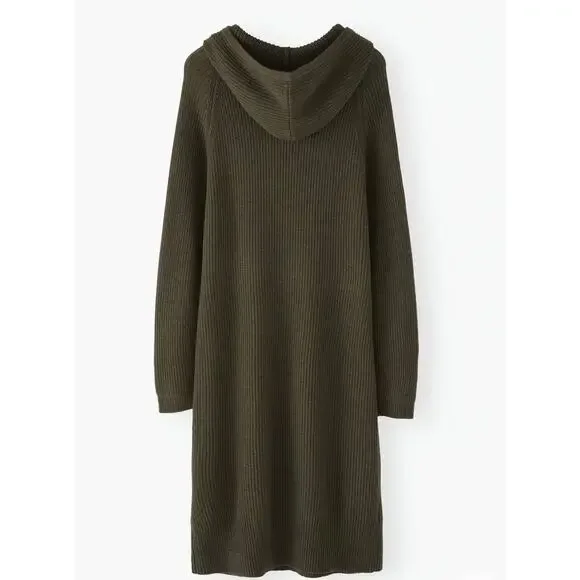Wrap London Dark Moss Wool & Organic Hooded Dress Size 10 - Picture 3 of 6